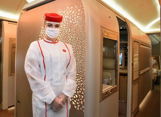 Interior Primera Clase Airbus A380 de Emirates con medidas a bordo contra el Covid-19 Coronavirus