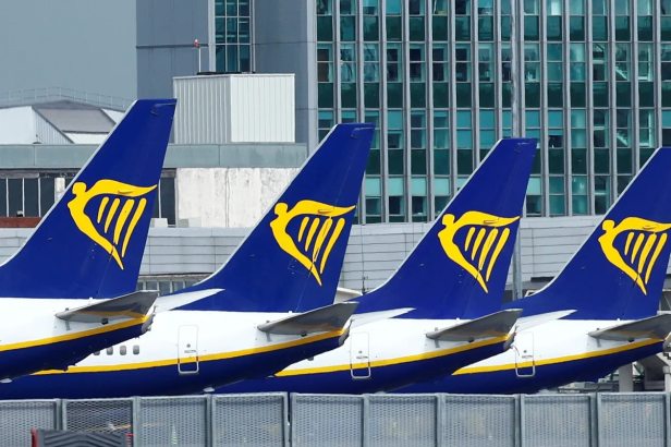 Aviones de Ryanair aparcados estacionados